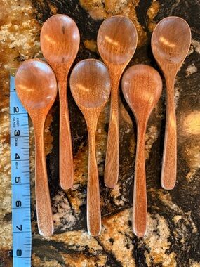 (6) Handcrafted Brown Wooden Teaspoons/Soup - NWOT